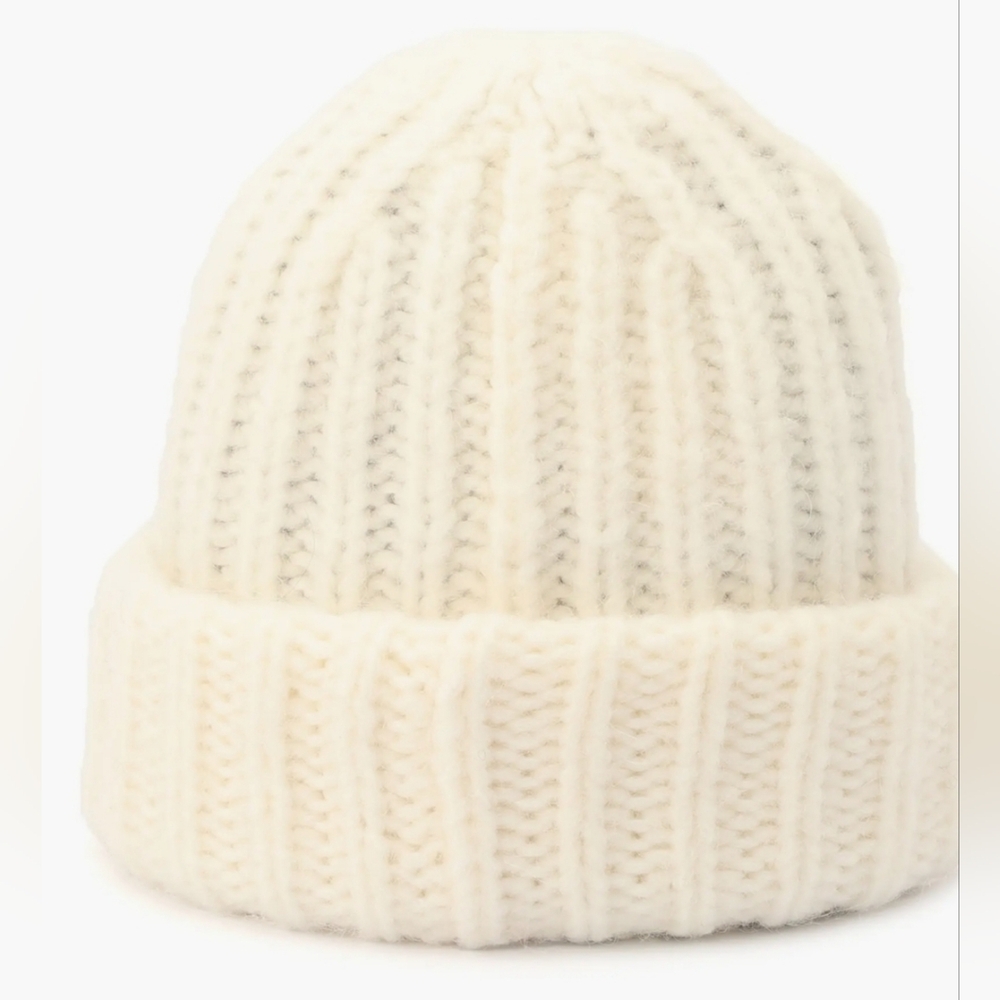 NWT All Saints Logo Patch Wool Blend Beanie ~ Cream - Picture 2 of 5